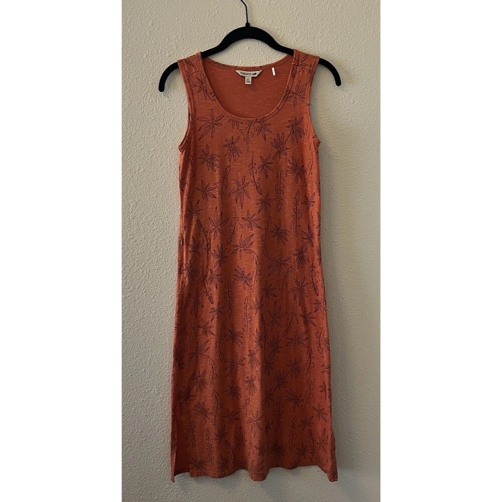 Toad & Co Midi Dress Size XS Samba Paseo Tencel Organic Cotton Burnt Orange Palm - Picture 1 of 16